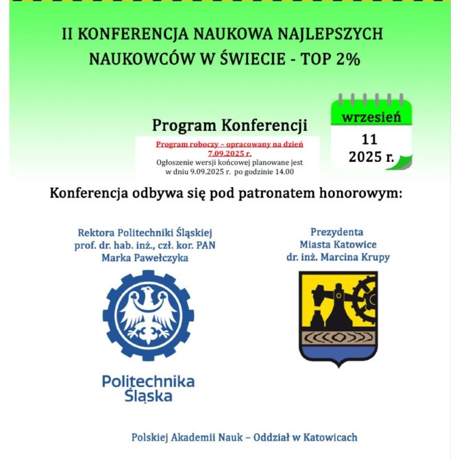 II Konferencja Naukowa Najlepszych Naukowców w Świecie – TOP 2%.